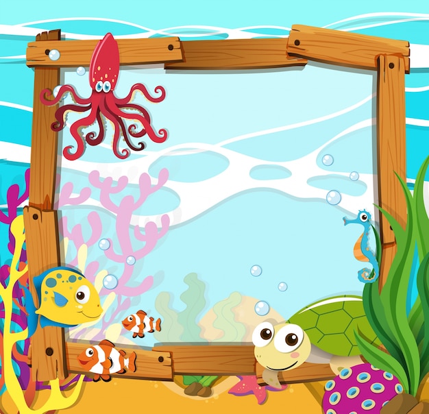 Design de borda com animais do mar