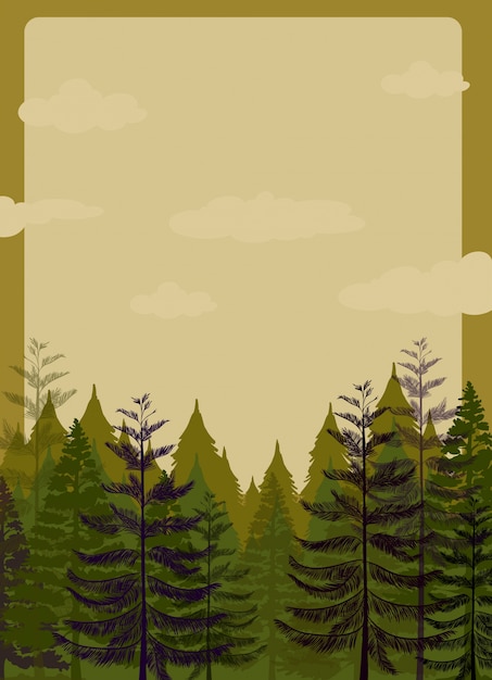 Vetor design de borda com floresta de pinheiros