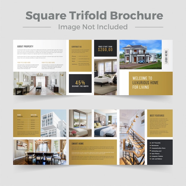 Vetor design de brochura com três dobras quadrado imobiliário