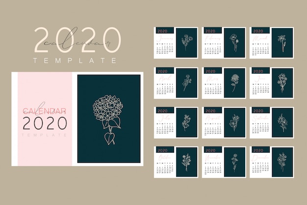 Vetor design de calendário 2020 pronto para impressão