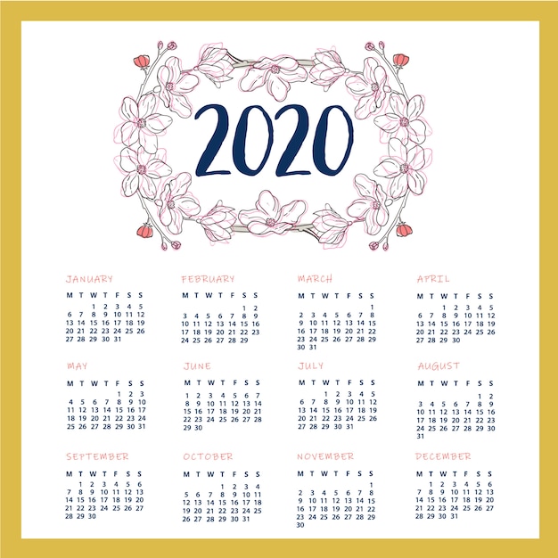 Baixar Vetor De Design Do Calendário Do Ano 2020 Da Flor