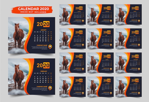 Design de calendário de mesa moderna 2020