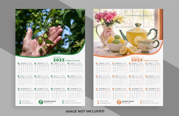 Design de calendário de parede de uma página 2023