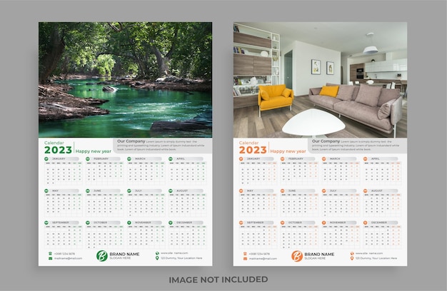 Design de calendário de parede de uma página 2023