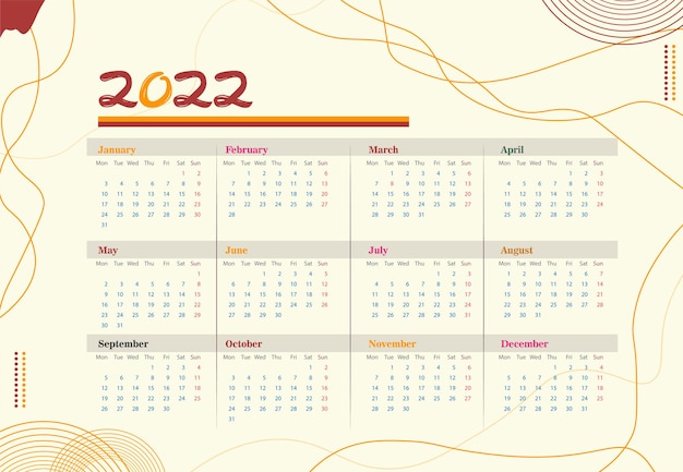 Design de calendário de parede definir calendário de mesa 2022