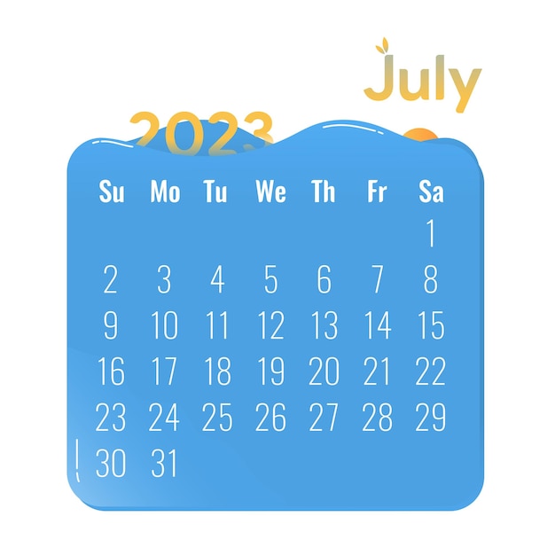 Design de calendário minimalista moderno de julho com elementos do oceano