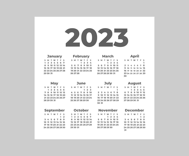 Design de calendário mínimo cinza 2023