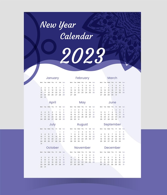 Design de calendário moderno para o ano novo de 2023 em estilo comercial