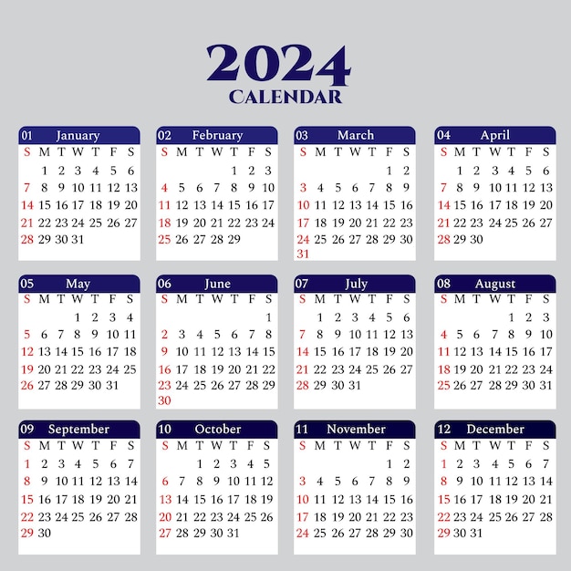 Vetor design de calendário simples de 2024