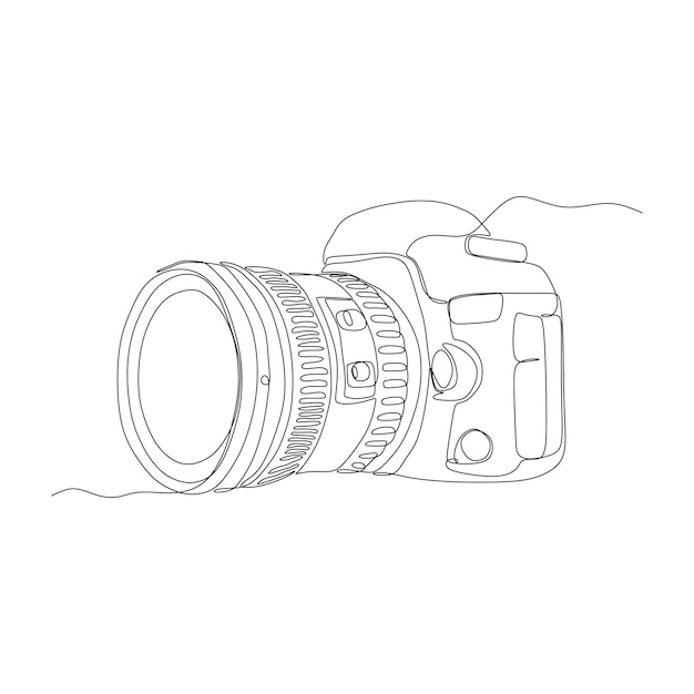 Vetor design de câmera preto e branco de uma linha. vetor digital de câmera dslr com desenho de linha contínua única