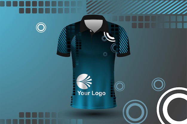 Vetor design de camisa de críquete elegante azul gradiente preto