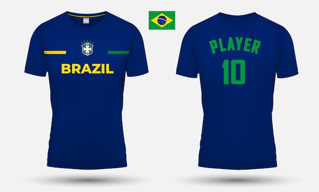 Vetor design de camisa do time de futebol do brasil junto com a bandeira e o ícone do brasil. design e maquete de jersey