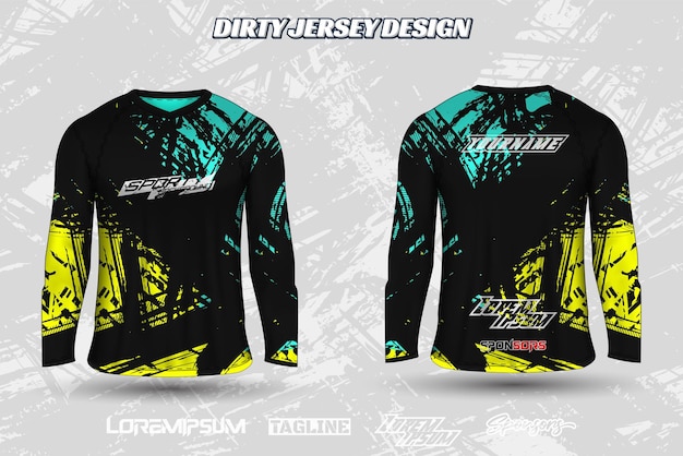 Vetor design de camisa esportiva de manga longa texturizada verde abstrato para corrida de jogo de futebol de motocross de ciclismo