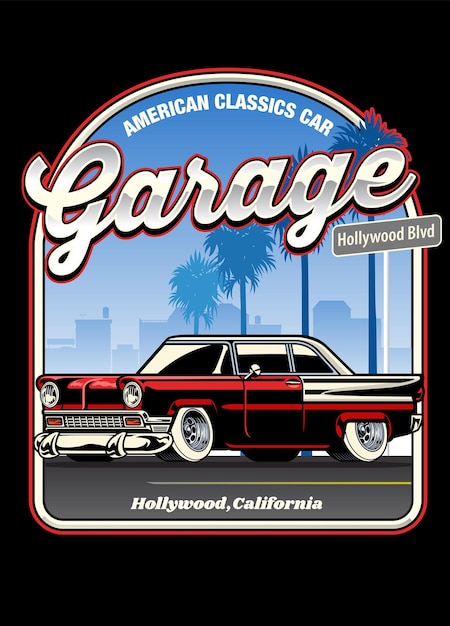 Vetor design de camisa vintage de carro clássico americano