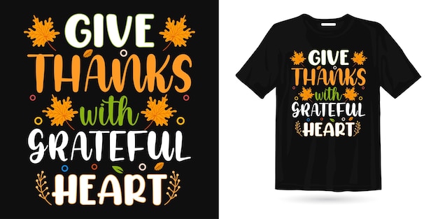 Design de camiseta agradecida de coração de ação de graças elementos de design de camisa de ação de graças
