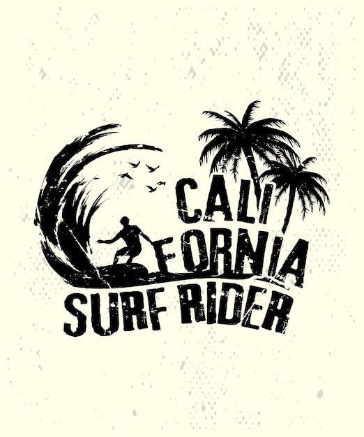 Vetor design de camiseta california surf rider vintage summer