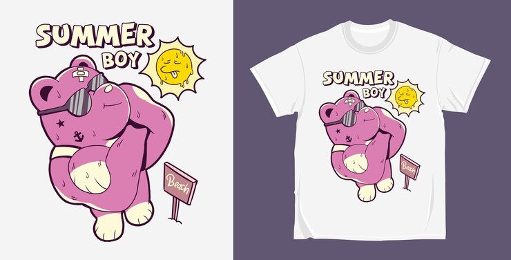 Vetor design de camiseta com ilustra??o de personagem de desenho animado de menino de ver?o