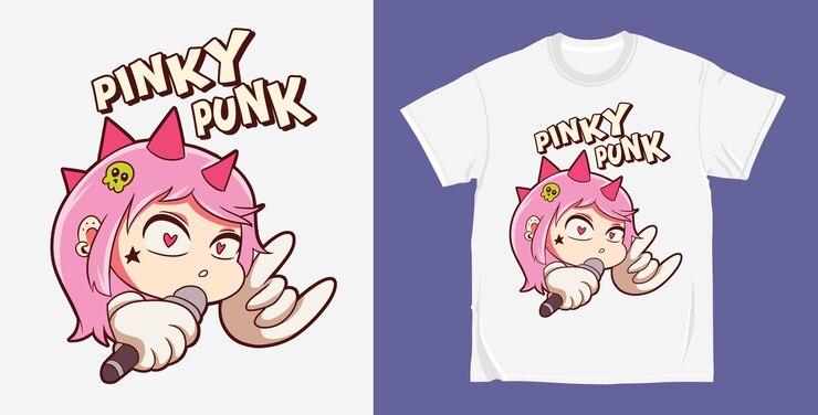 Vetor design de camiseta com ilustra??o de personagem de desenho animado pinky punk