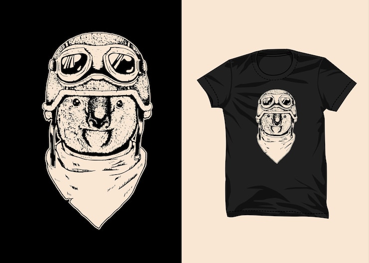 Vetor design de camiseta com ilustração de capacete de motociclista coala