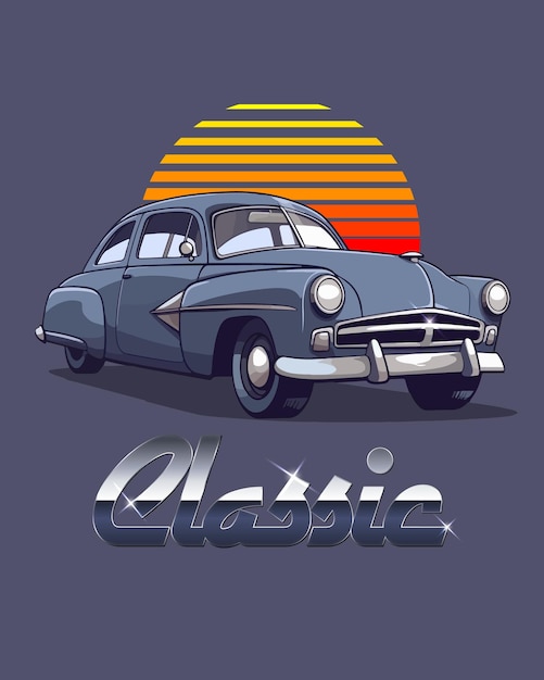 Design de camiseta com ilustração de carro retrô