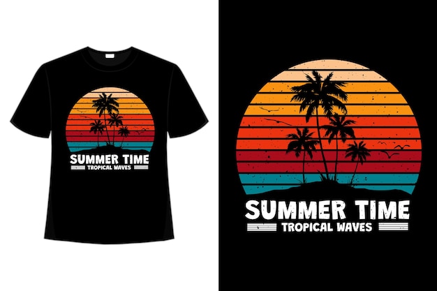 Design de camiseta com ondas tropicais de verão em estilo retro