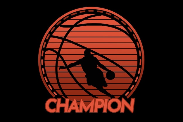 Design de camiseta com silhueta de jogador de basquete campeão em estilo vintage