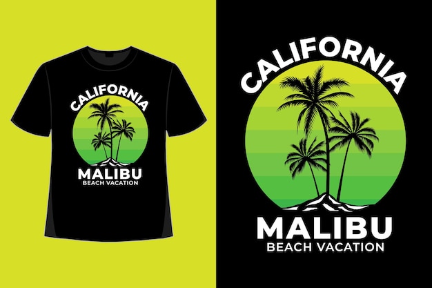 Design de camiseta da califórnia malibu praia estilo retro vintage ilustração