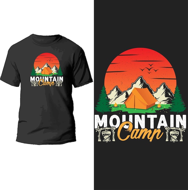 Design de camiseta de acampamento de montanha.