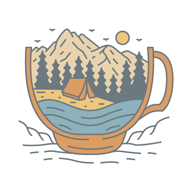 Design de camiseta de arte vetorial de ilustração de acampamento