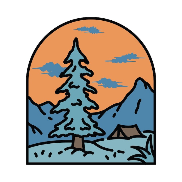 Design de camiseta de arte vetorial de ilustração gráfica de camping e montanhas