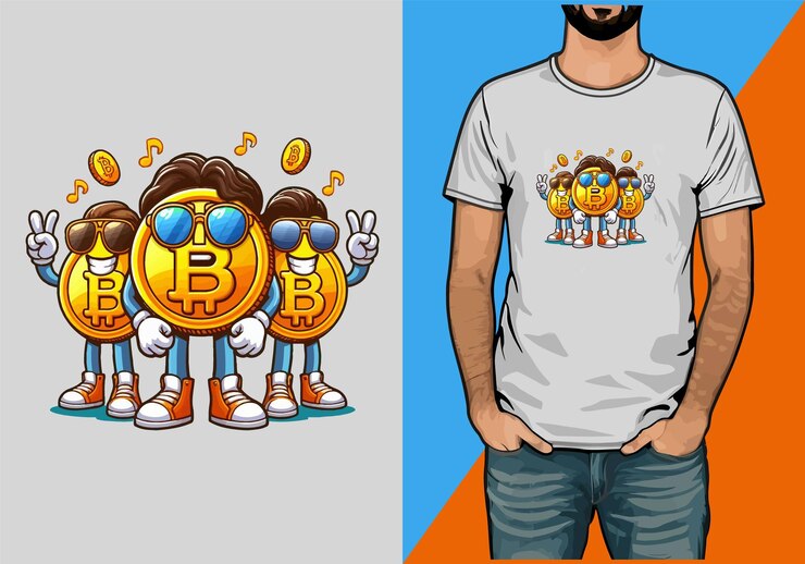 Vetor design de camiseta de bitcoin design de camisa de criptomoeda