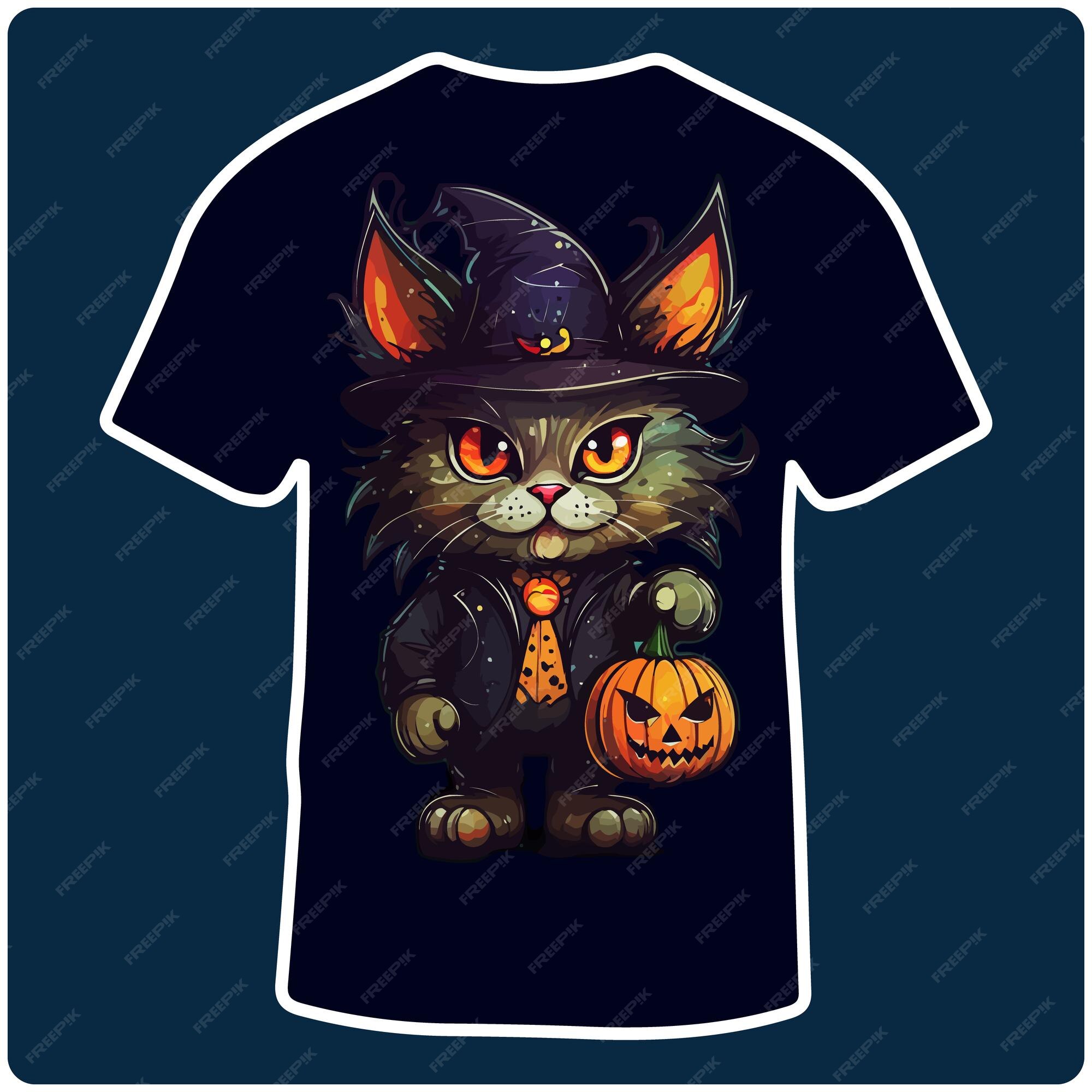 Design de camiseta de halloween de gato assustador