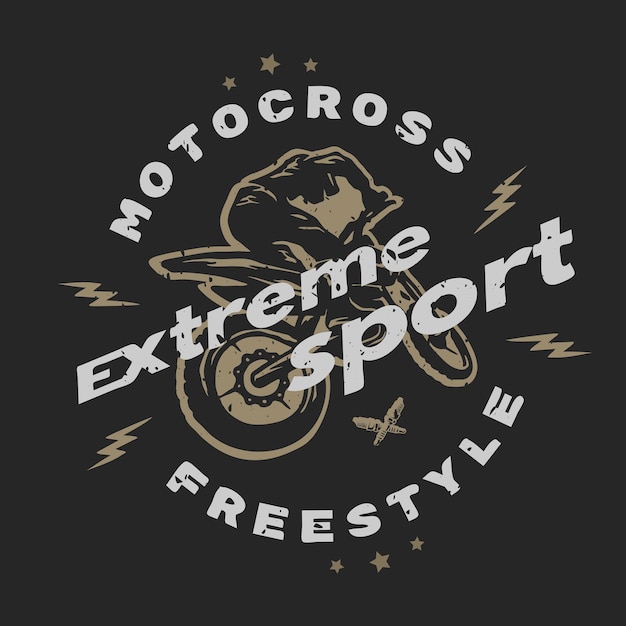 Vetor design de camiseta de emblema de esporte radical de motocross para um fundo escuro