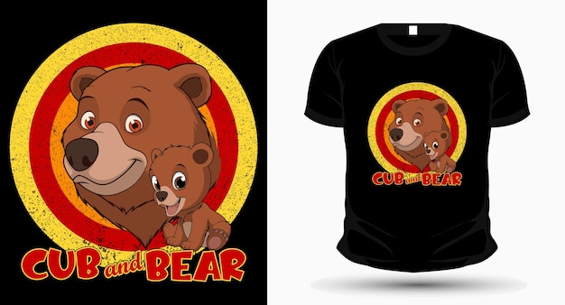 Vetor design de camiseta de filhote e urso