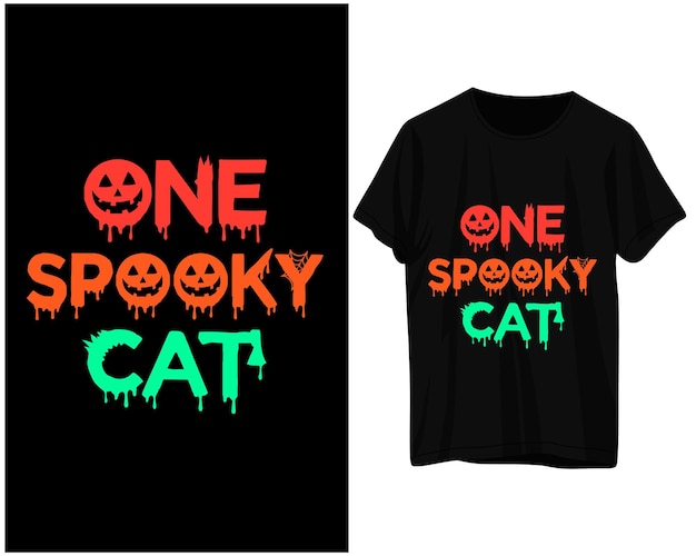 Vetor design de camiseta de halloween com um gato assustador