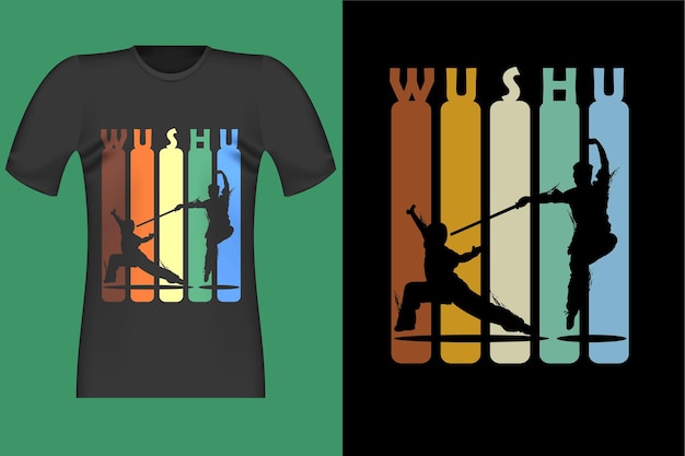 Vetor design de camiseta de ilustração retro vintage de wushu