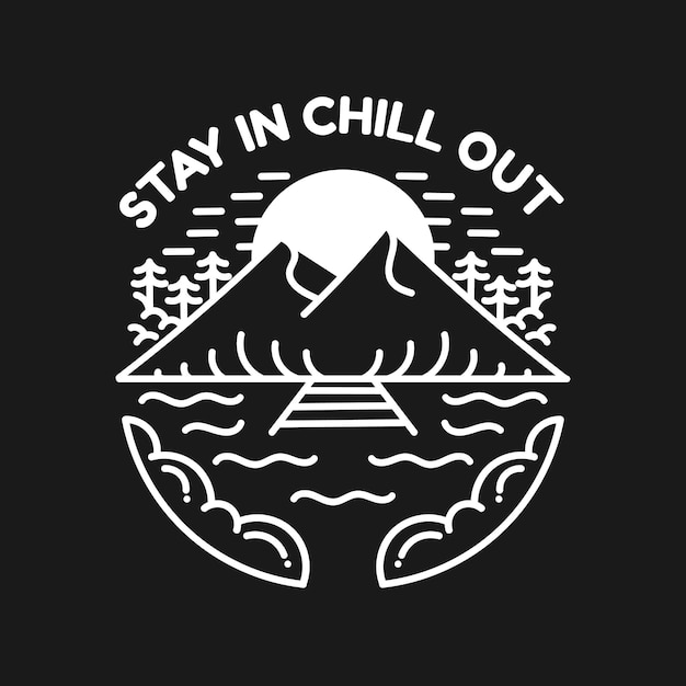Design de camiseta de logotipo de ilustração monoline de montanha