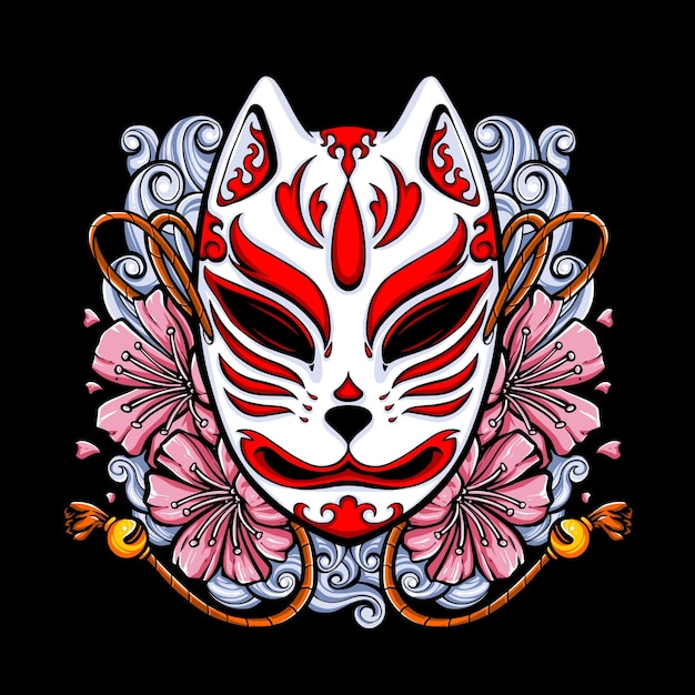 Vetor design de camiseta de máscara japonesa kitsune