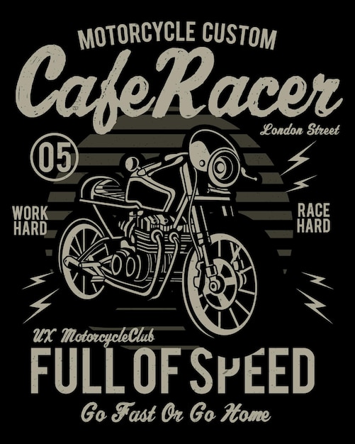 Vetor design de camiseta de motocicleta vintage