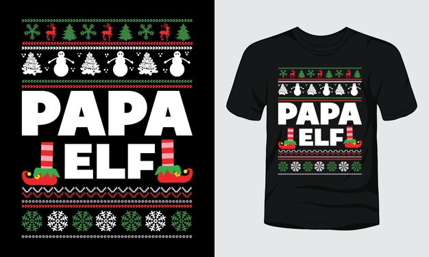 Vetor design de camiseta de natal papa elf.