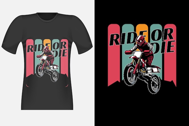 Design de camiseta de passeio ou morrer com ilustração retro vintage de motocross