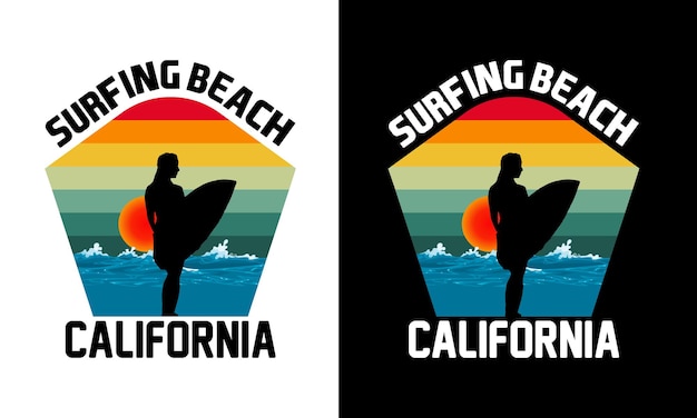 Design de camiseta de praia de surf na califórnia