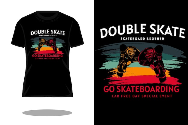 Design de camiseta de silhueta retrô de skate duplo