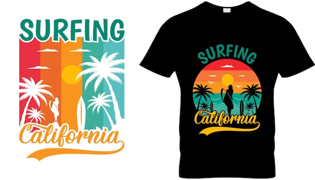 Vetor design de camiseta de surf da califórnia