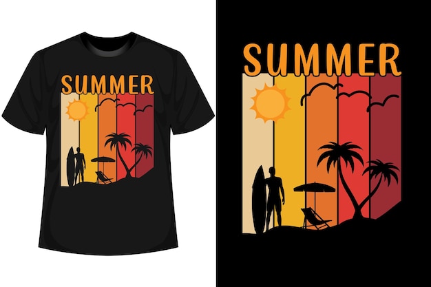 Design de camiseta de verão camisa vintage de verão e maquete vetorial