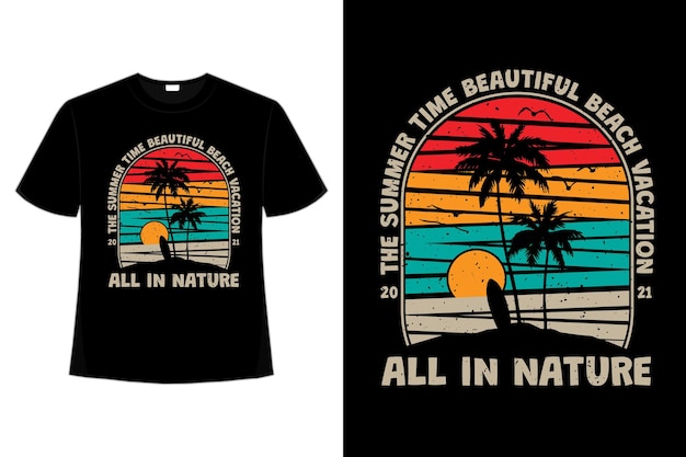 Design de camiseta do horário de verão bela praia férias natureza vintage em estilo retro