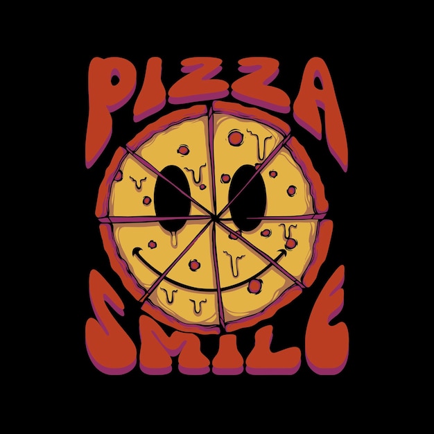 Vetor design de camiseta e adesivo de ilustração de sorriso de pizza