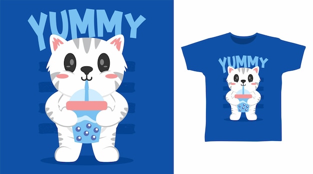 Vetor design de camiseta e vestuário de desenho de gato branco fofo