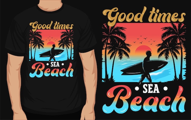 Vetor design de camiseta gráfica de surf de verão