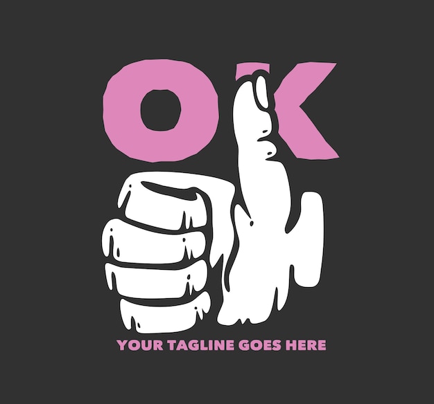 Vetor design de camiseta ok com o polegar para cima e ilustração vintage de fundo cinza